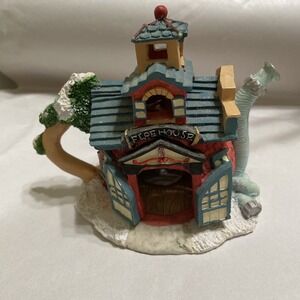 FIRE HOUSE TEA POT ~ 4.5" x 6" ~ Resin ~ Includes "Mouse" Fireman